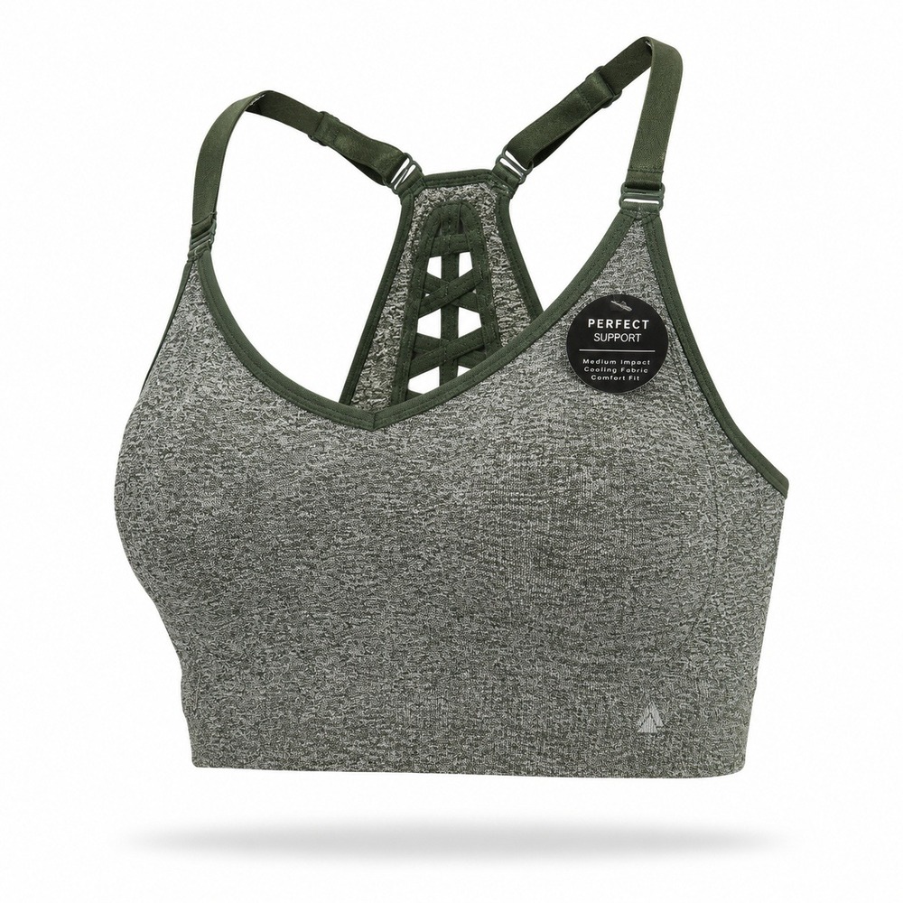 CALI Sport Sports Bra Womens Small Green Seamless Strappy‎ Back NWT Yoga Gym